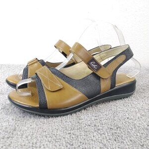 Crimea Womens Size 6 Sandals Brown Black Slingback Leather Shoes